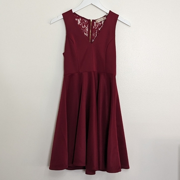 Altar'd State Burgundy Red Fit And Flare Small Dress Lace Back Detail - Picture 3 of 10